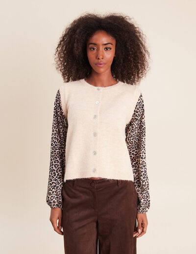 Pull col rond beige femme