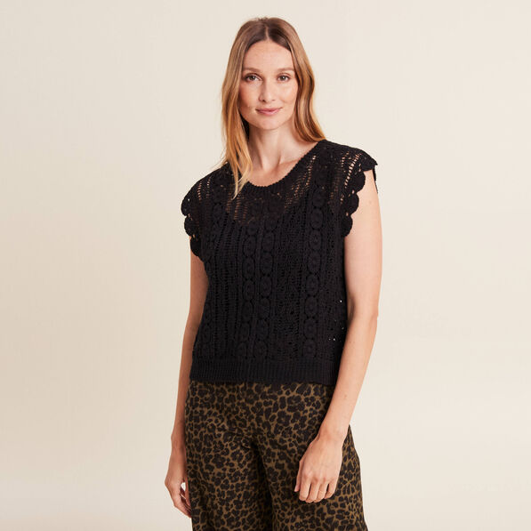 Débardeur macramé noir femme