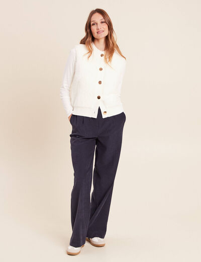 Gilet sans manches duveteux ecru femme