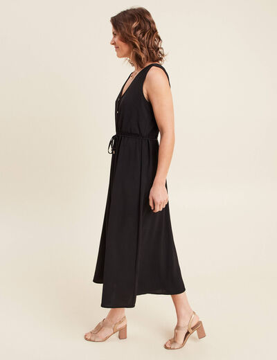 Robe évasée col V sans manches noir femme