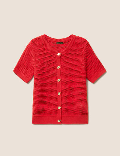 Gilet manches courtes col rond rouge femme