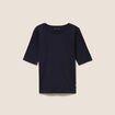 T-shirt ajust&eacute; col rond manches coudes bleu fonc&eacute; femme