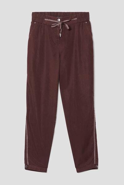 Pantalon flou taille basculée marron foncé femme