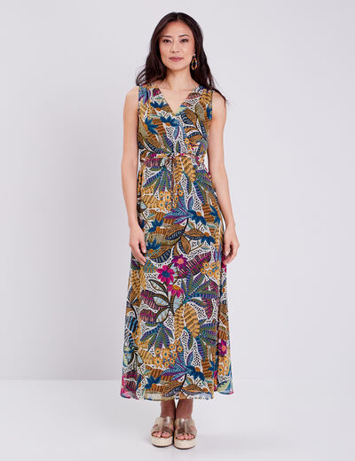 Robe longue droite fluide mauve femme