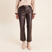 Pantalon droit 7/8&egrave;me taille bascul&eacute;e marron fonc&eacute; femme