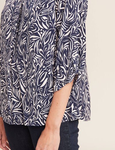 Blouse manches 3/4 bleu femme