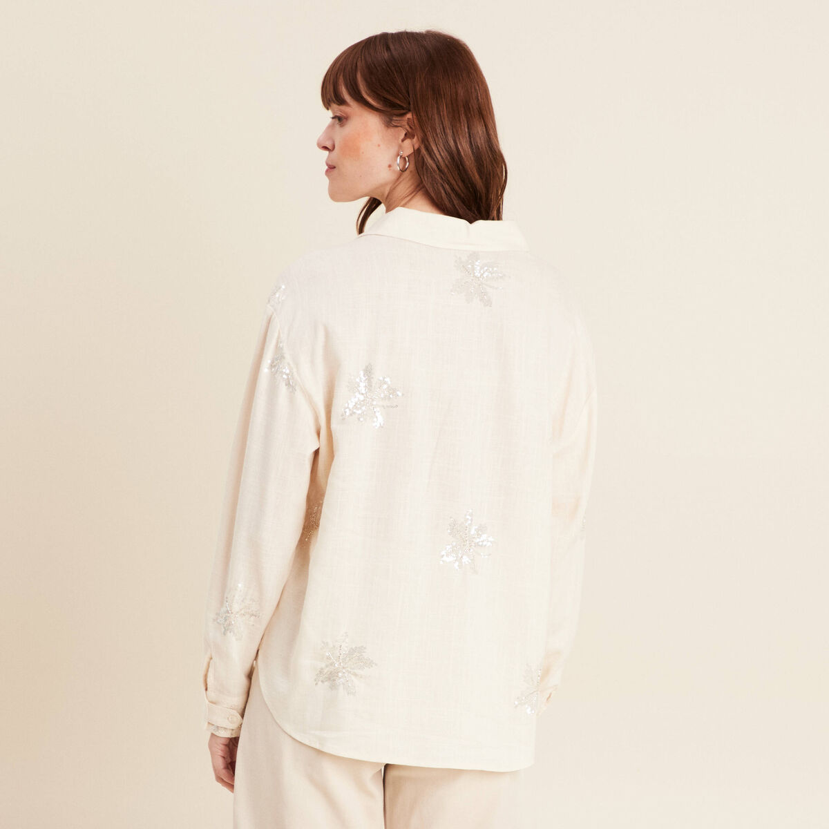Chemise avec sequins ecru femme