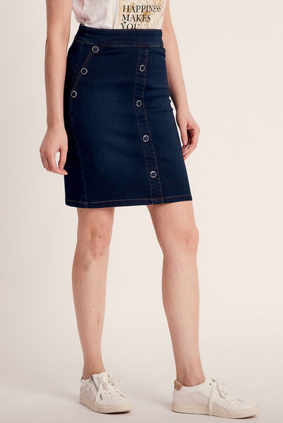 Jupe droite en jean à pont denim brut femme
