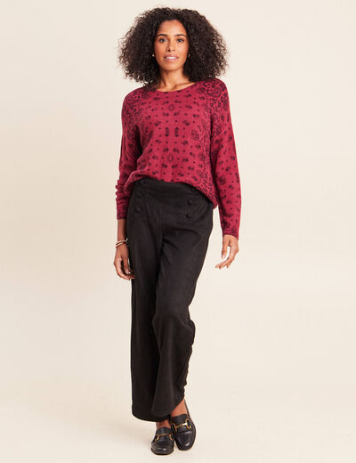Pull col rond bordeaux femme