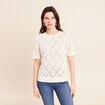 Pull droit court manches courtes ecru femme