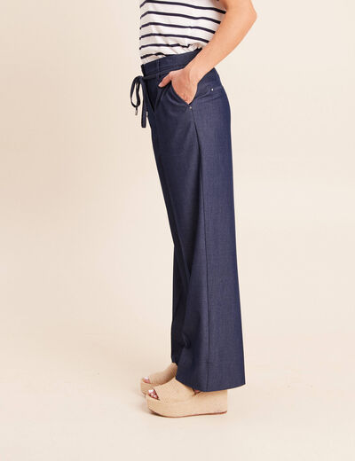 Pantalon coupe large taille haute fluide denim brut femme