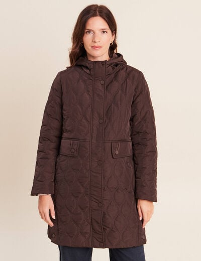 Doudoune doubl&eacute;e avec capuche marron fonc&eacute; femme