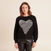 Pull col rond manches longues noir femme