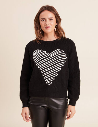 Pull col rond manches longues noir femme
