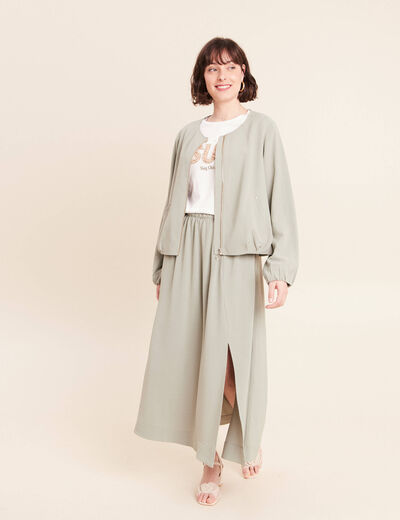 Veste fluide manches longues doubl&eacute;e vert clair femme