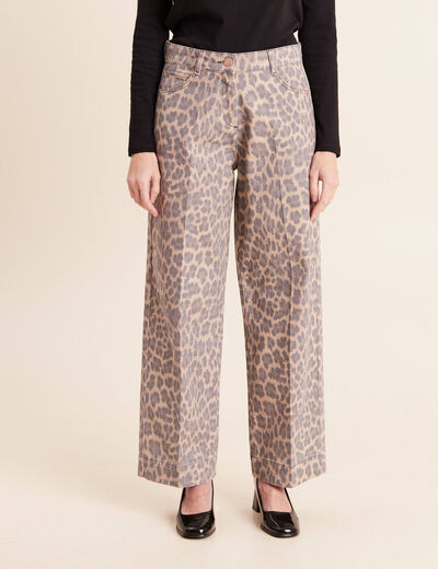 Pantalon taille haute coupe large marron femme