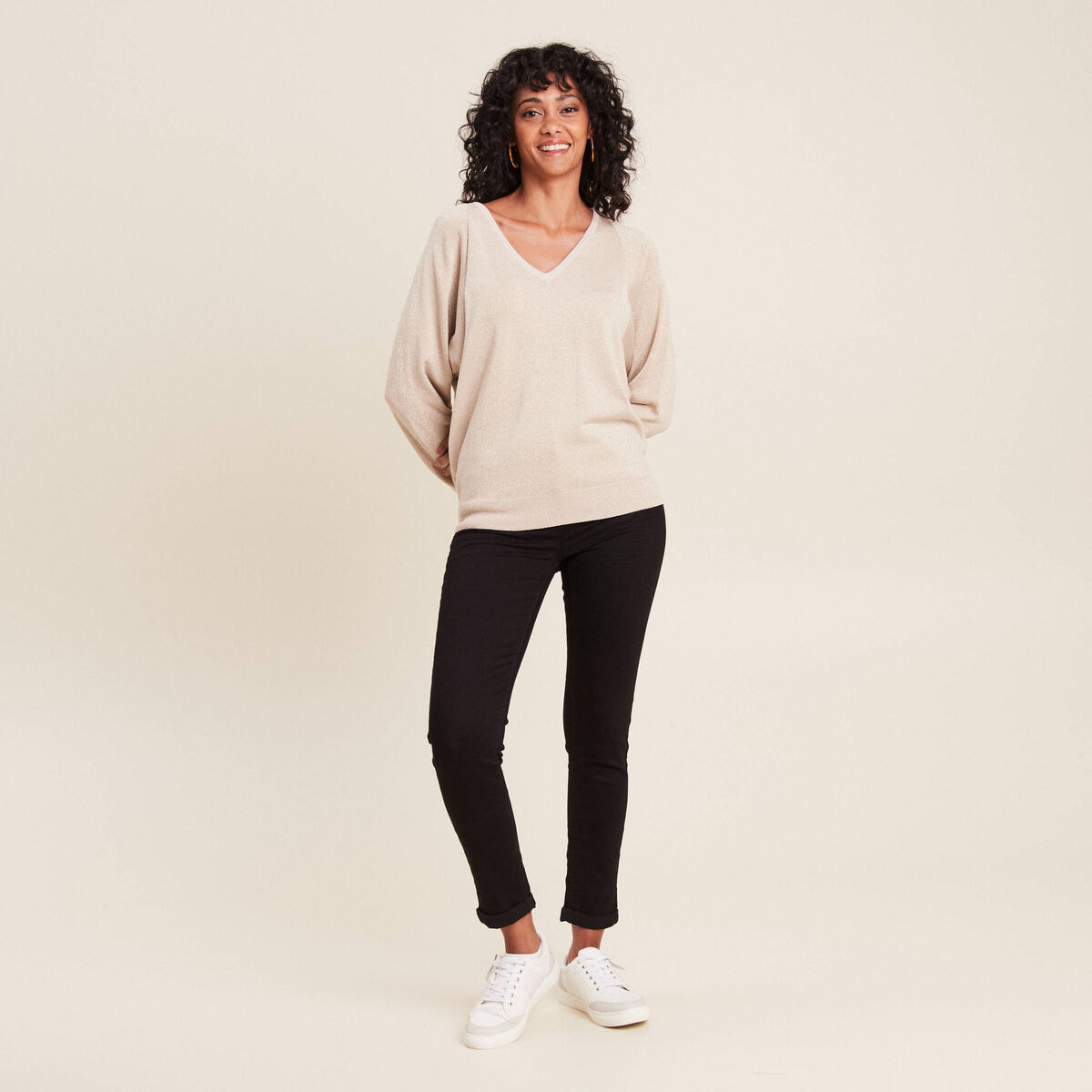 Pull manches longues couleur or femme