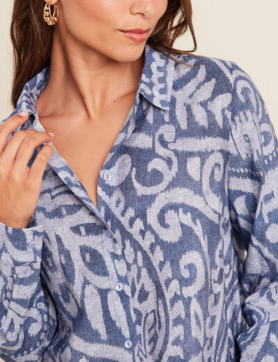 Chemise manches longues fluide bleu femme