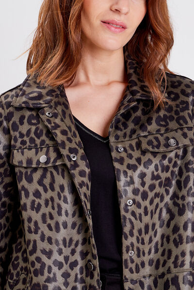 Veste surchemise droite vert kaki femme