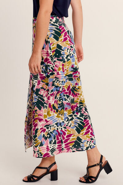 Jupe midi droite fendue multicolore femme