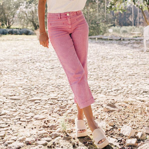 Jean droit 7/8ème rose fushia femme