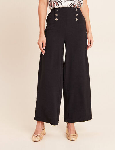 Pantalon large 7/8&egrave;me taille haute noir femme