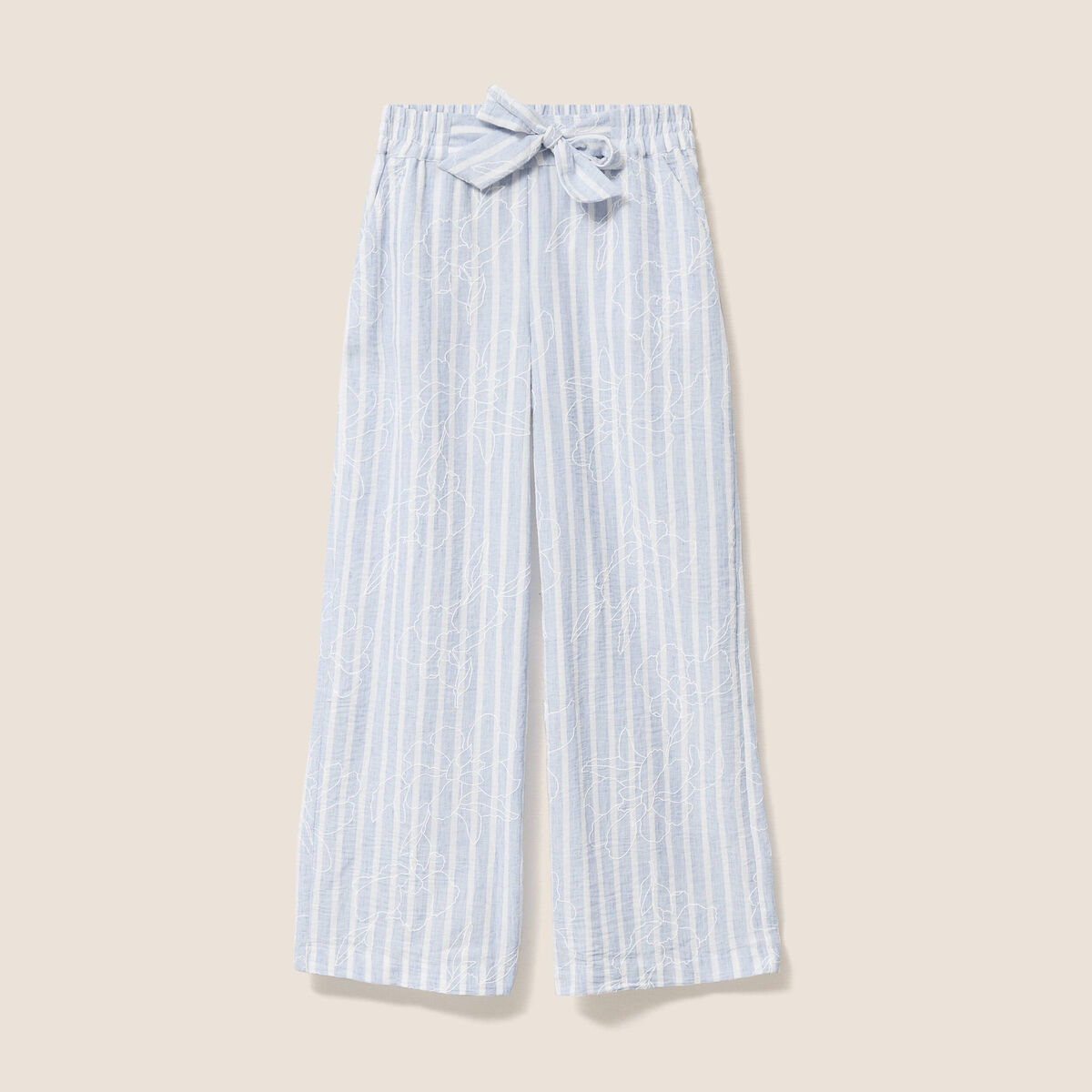 Pantalon large taille haute bleu femme