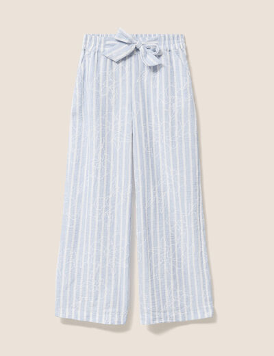 Pantalon large taille haute bleu femme