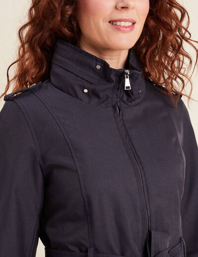 Parka droite ceinturée bleu foncé femme