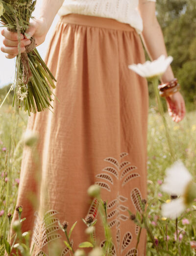 Jupe longue &eacute;vas&eacute;e beige femme