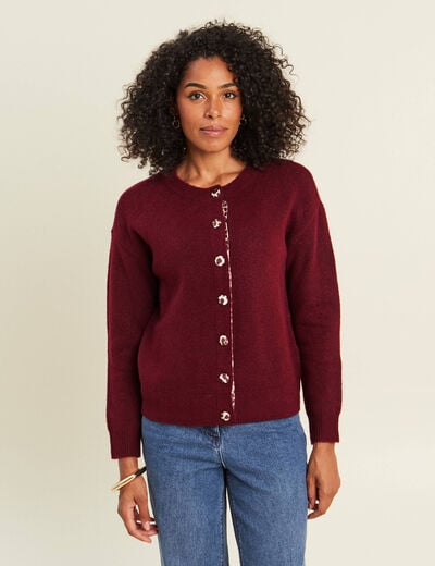 Gilet droit mi-long col rond bordeaux femme