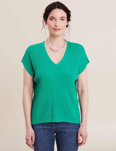 Pull à manches courtes vert turquoise femme