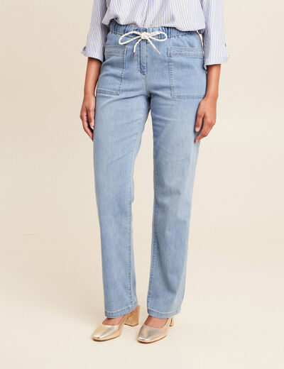 Pantalon jogpant 7/8ème en coton denim double stone femme
