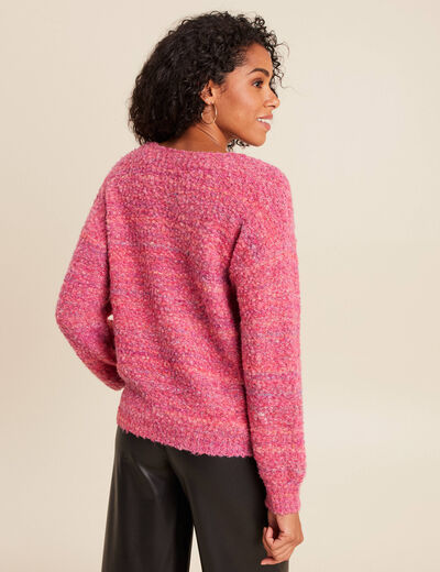Pull col v manches longues rose fushia femme