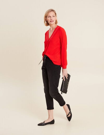 T-shirt manches longues orange foncé femme