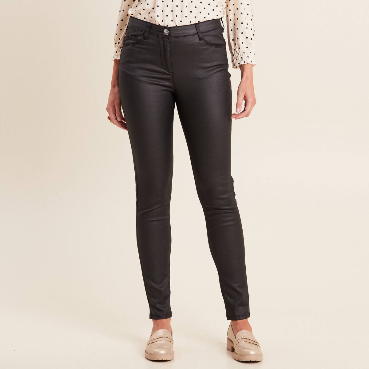 Pantalon magique L'Unique enduit noir femme