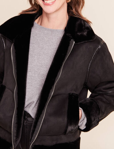 Bombardier court droit col montant noir femme