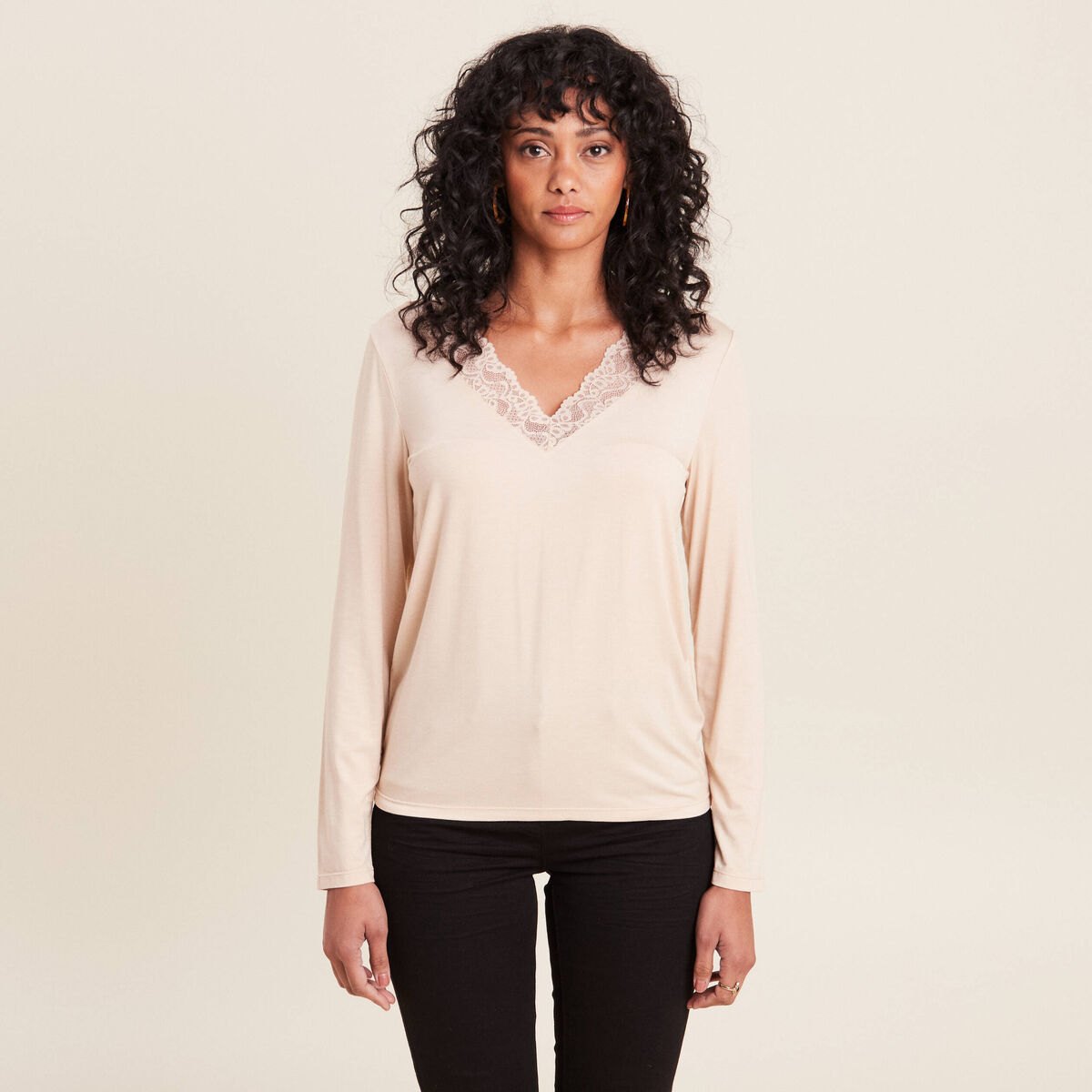 T-shirt thermo-douceur manches longues beige femme