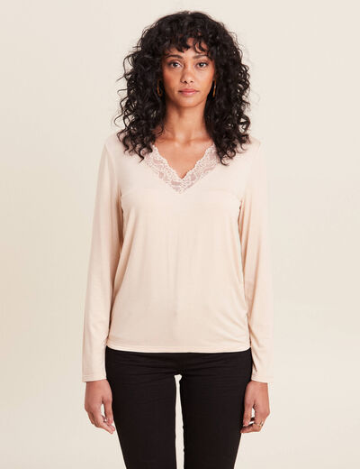 T-shirt thermo-douceur manches longues beige femme