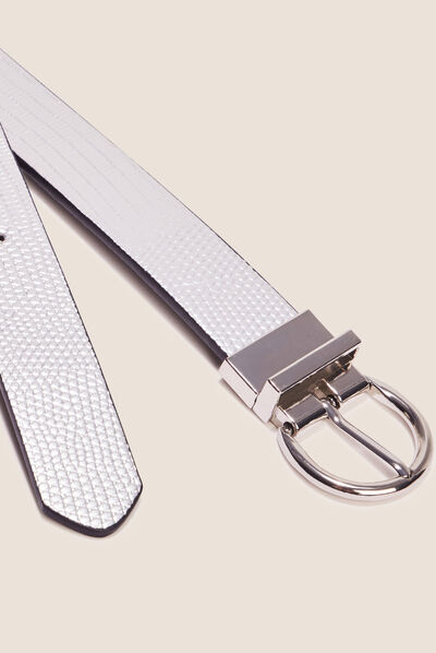 Ceinture croco métallisée couleur argent femme