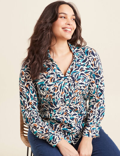 Chemise manches longues bleu canard femme