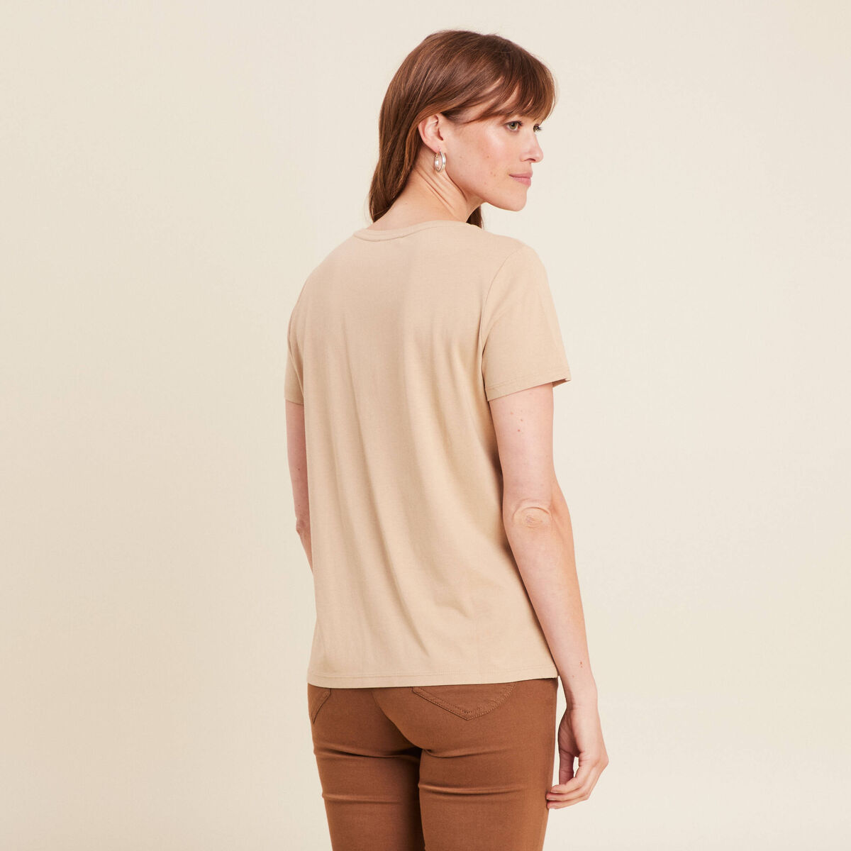 T-shirt sequins manches courtes sable femme