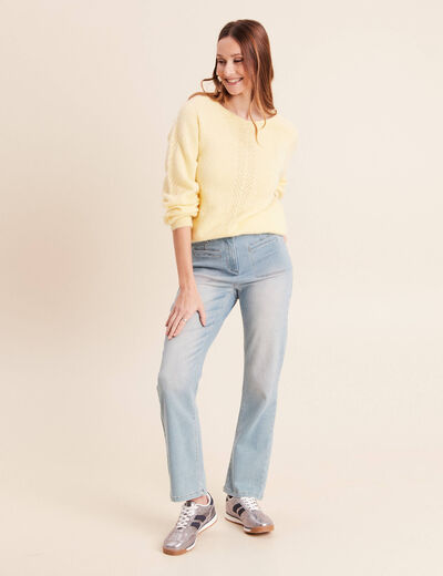 Pull confectionn&eacute; en France jaune pastel femme