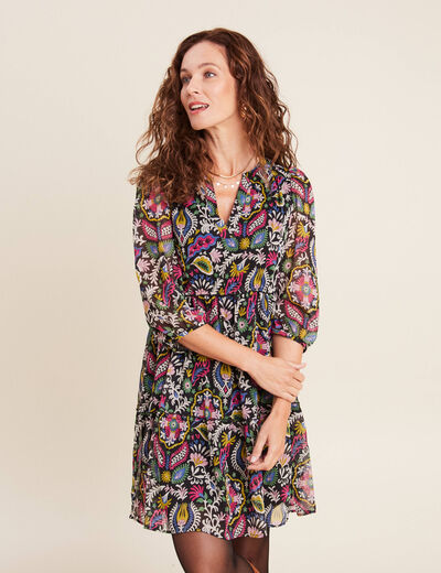 Robe évasée manches 3/4 noir femme