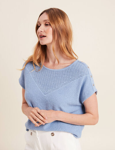 Pull manches courtes bleu femme