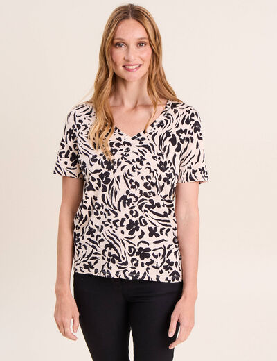 T-shirt col V manches courtes blanc femme
