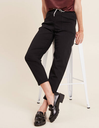 Pantalon coupe droite à coulisse noir femme