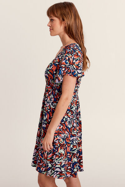 Robe évasée fluide col en V violet femme