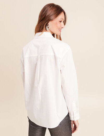 Chemise manches longues en coton strass blanc femme