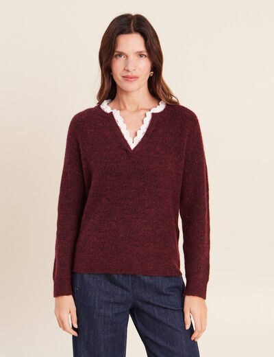 Pull bi-mati&egrave;re col tunisien bordeaux femme